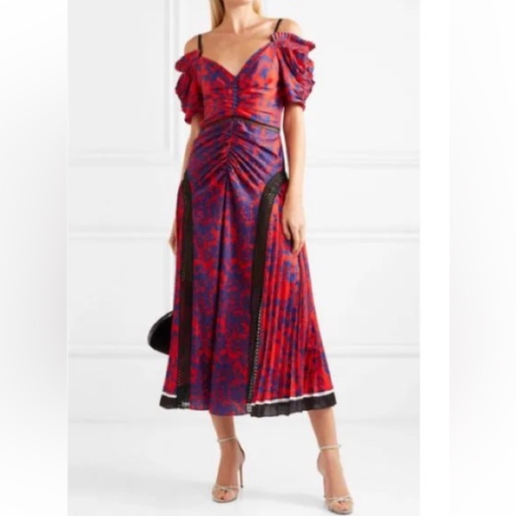 Self-Portrait Bold Red and Blue Dress - Picture 1 of 5